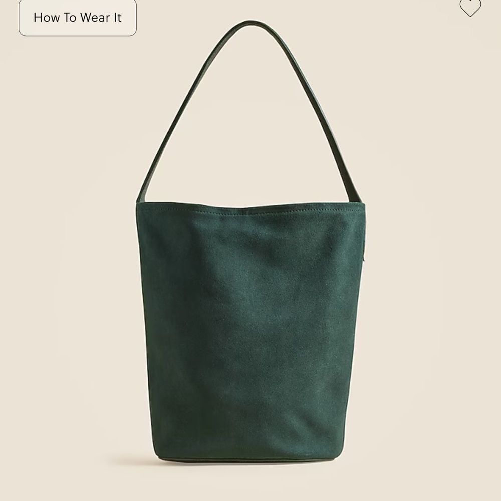 J crew sold out Berkeley bucket bag Suede midnight foliage green NWT